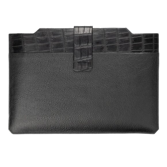 Slim Alligator Leather Laptop Sleeve – Classic Look - Black Color - Picture 3 of 5